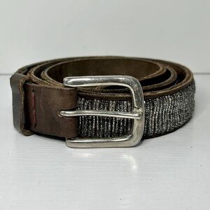 Aspiga Silver Beaded Dark Brown Leather Bohemian Belt Medium